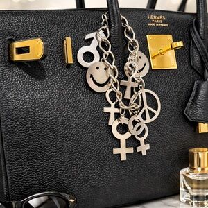 Vintage 90s Retro Silver-tone Bag Charm Hippie Style